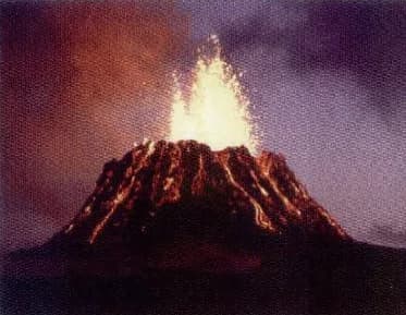A volcano erupting with a fountain of glowing lava.