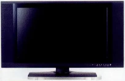 A modern flat-screen television that is switched off.